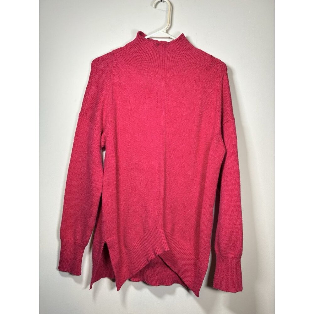 Anthropologie MAEVE Crystal Tunic Sweater Hot‎ Pink Size XS Oversized Mock Neck